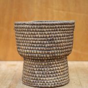 Old wicker bowl, straw and bramble burgundy, braided bowl, countryside, chalet