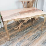 Louis XV coffee table in brass pink marble