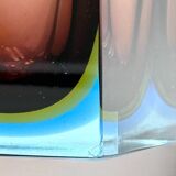 Vase/Cendrier Sommerso en verre d'art de Murano bleu et jaune, années 1970