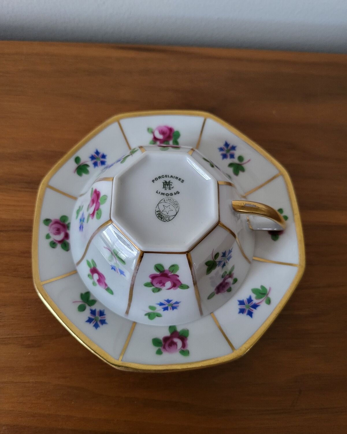 Limoges Porcelain Cup with Decor of Barbel Fish and Roses