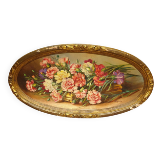 Oil on panel Bouquet with carnations 19th century