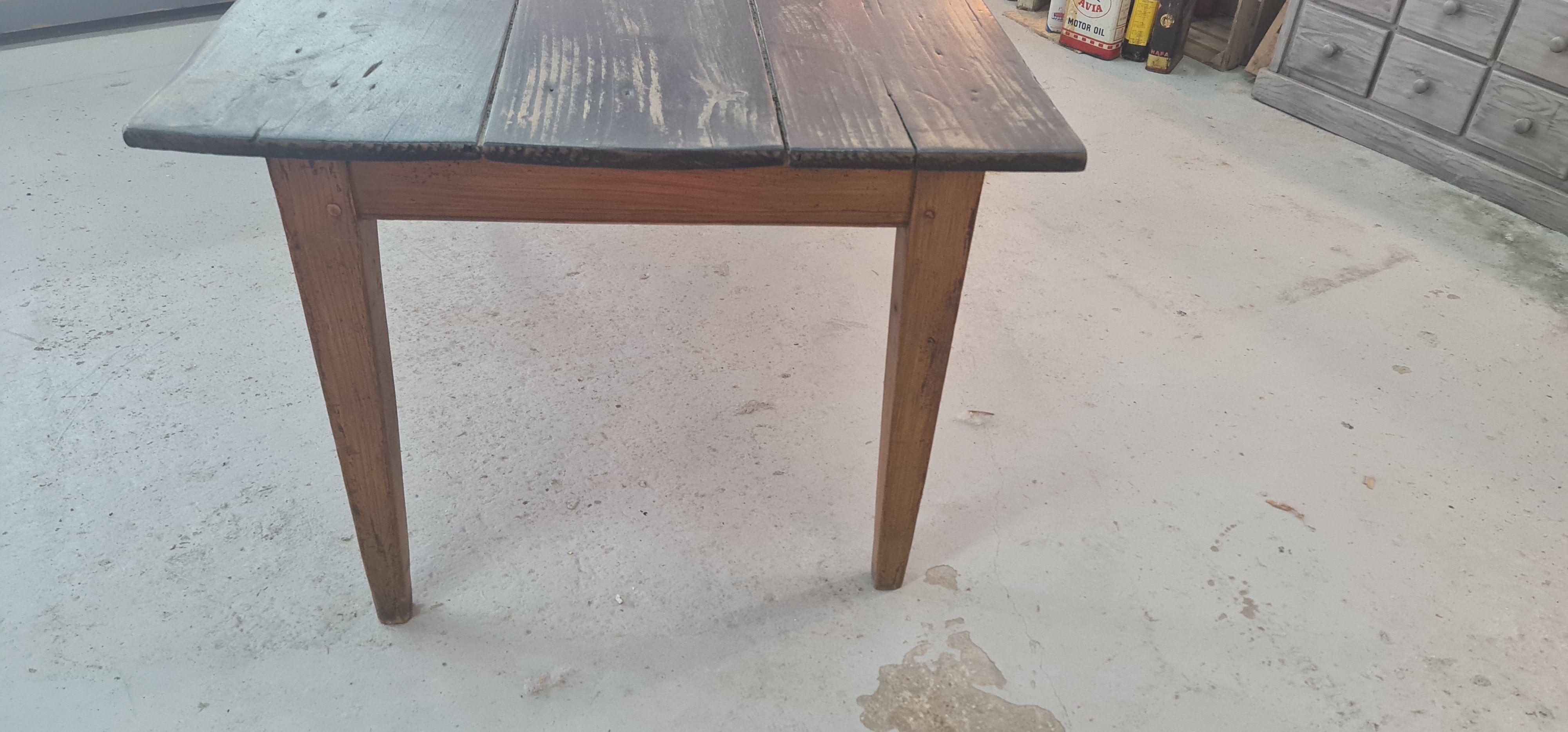 Old wooden table a drawer tray patina black waxed