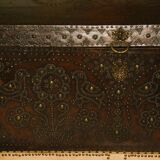 17th century studded leather travel trunk, richly decorated