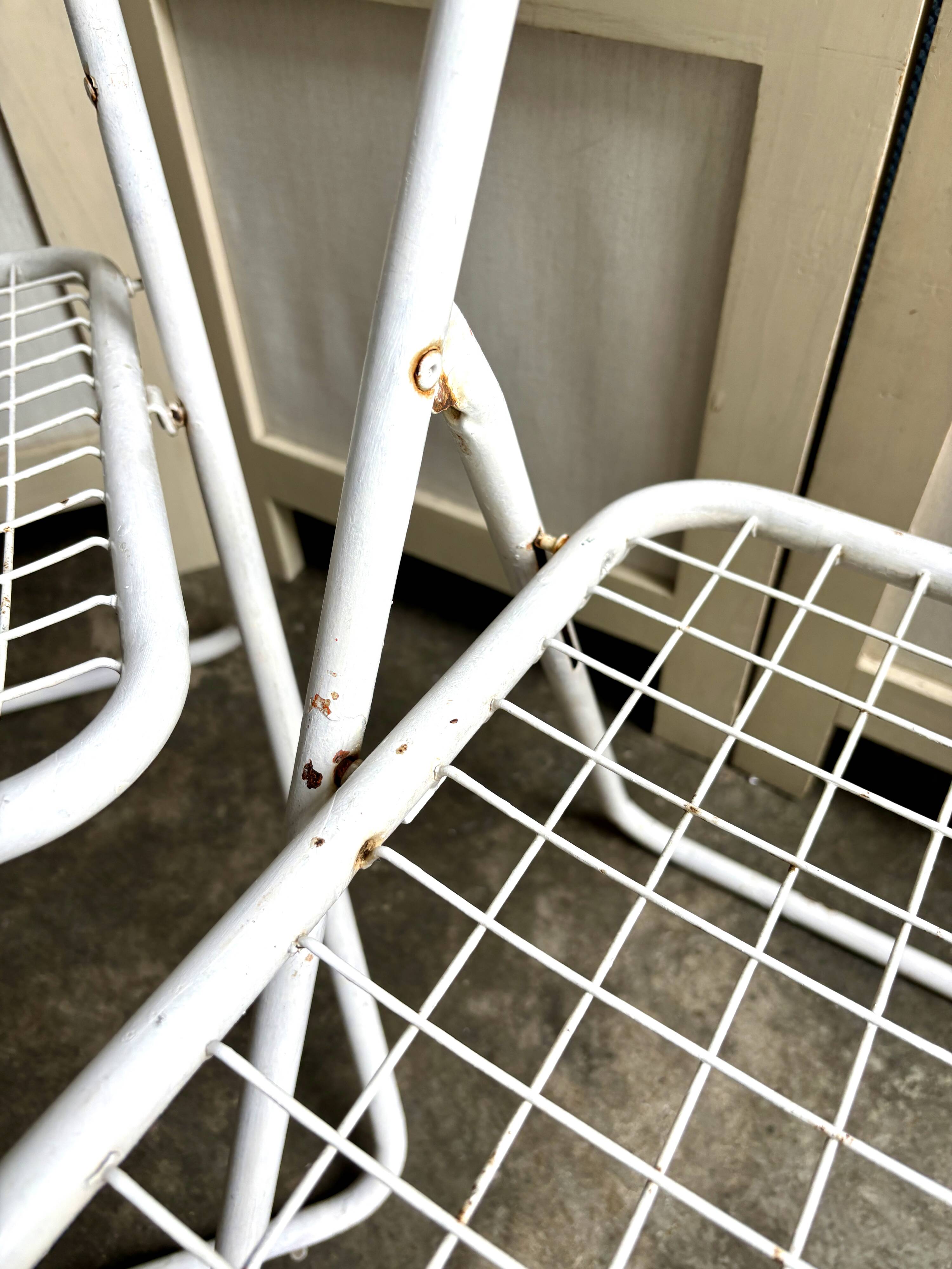 2 white metal "Ted Ned" folding chairs by Niels Gammelgaard for IKEA, 1980s