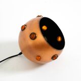 Original 1960s solid copper pendant lamp with orange synthetic glass stones