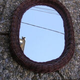 Retro wicker oval mirror