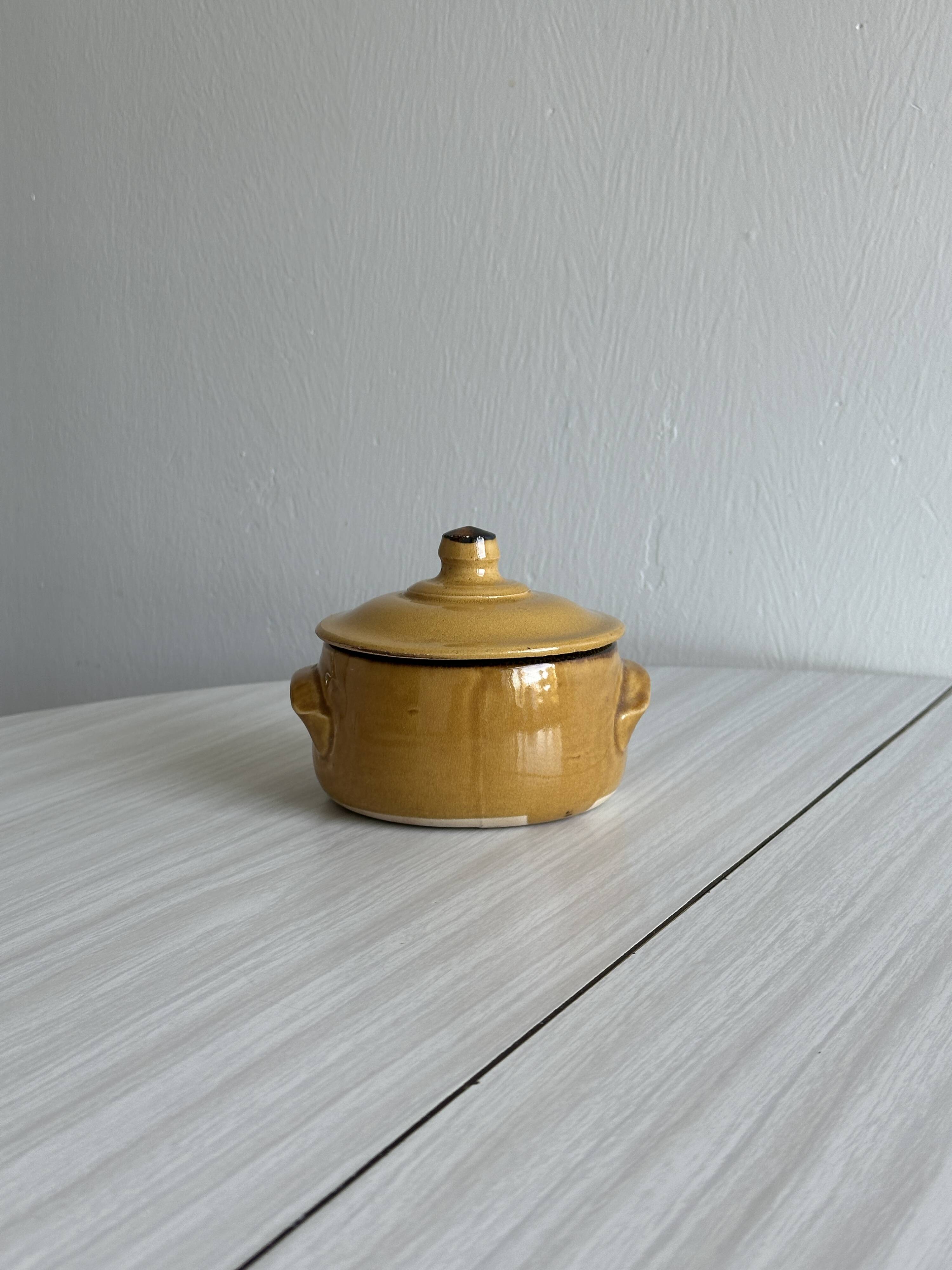 Yellow ceramic stoneware sugar bowl