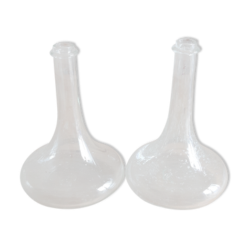 Paire de carafes à décanter en verre soufflé