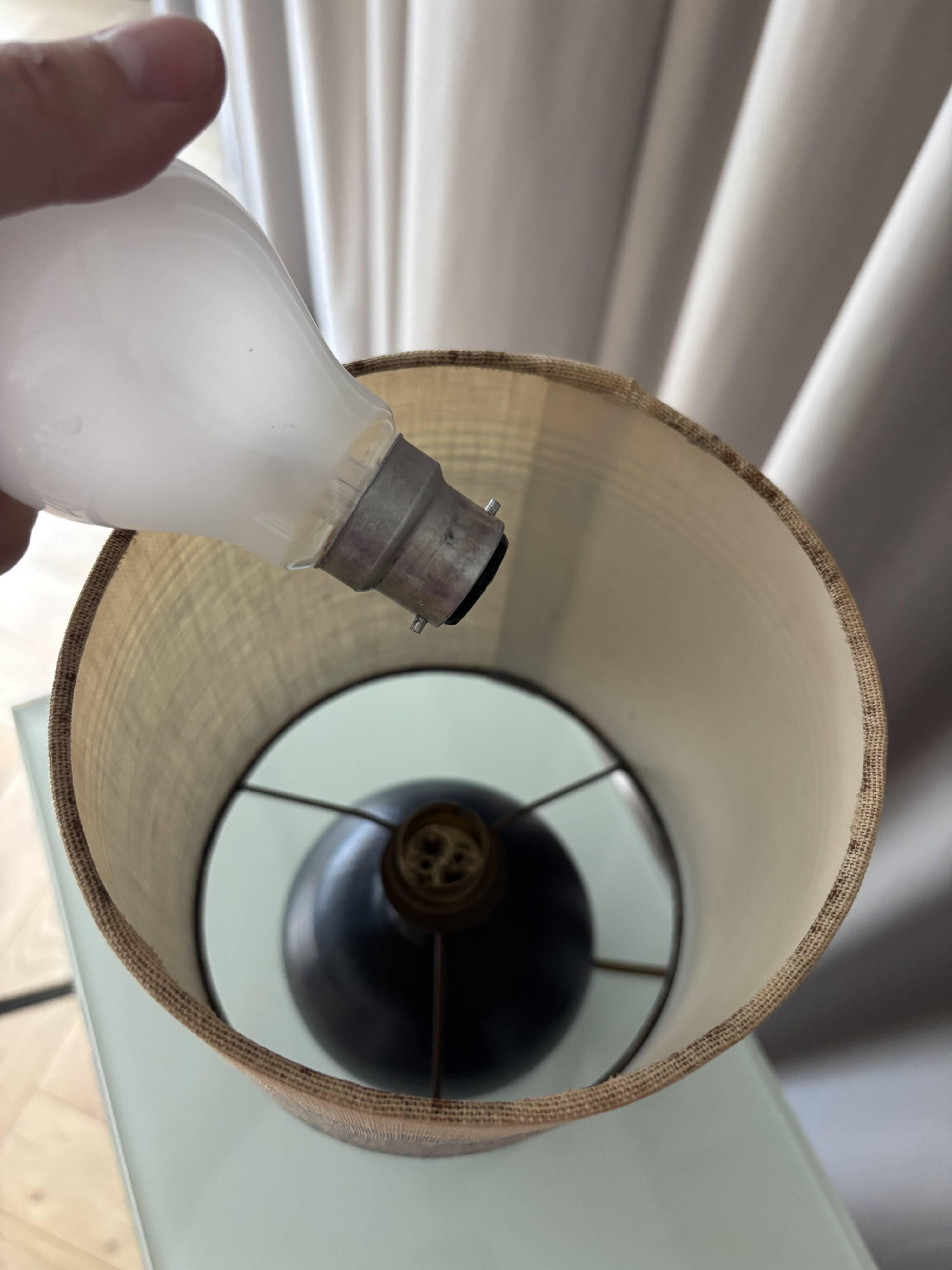 Vintage Mid-Century Studio Pottery Table Lamp – Signed JM – Blue Stoneware