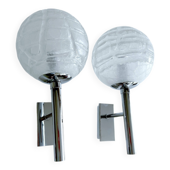 Pair of Murano Glass Chrome Wall Lights