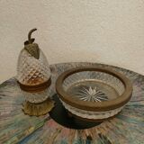 Crystal and bronze lighter and table ashtray