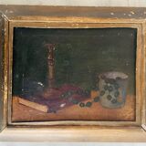Still life with book, necklace and candlestick 1910