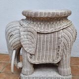 Vintage rattan elephant side table, 70s