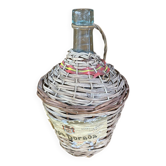 Old Dame Jeanne Bottle Glass + Woven Rattan Vintage #E527