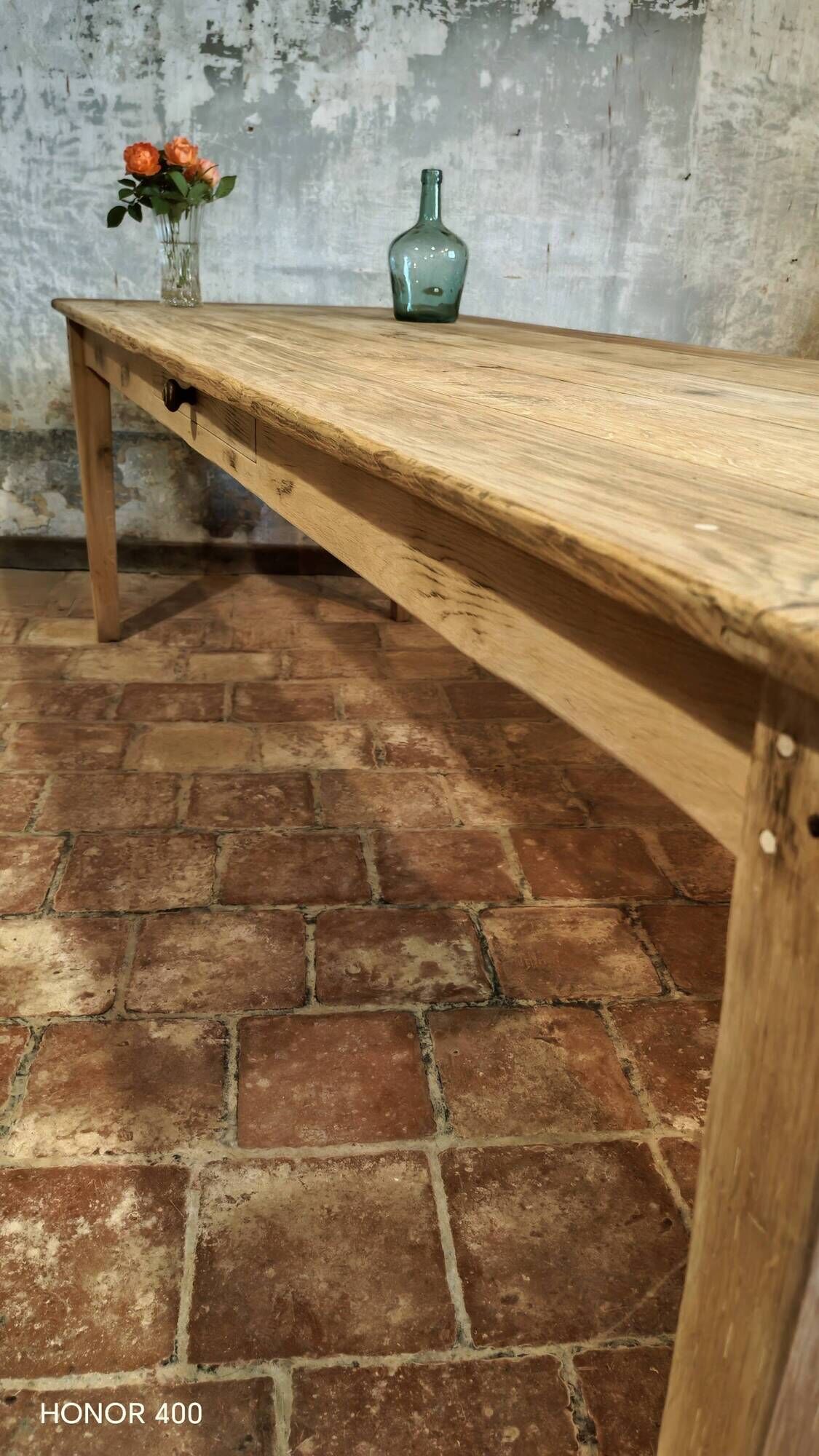 Solid oak farmhouse table "brut" 247x89, top "chocolate oak"