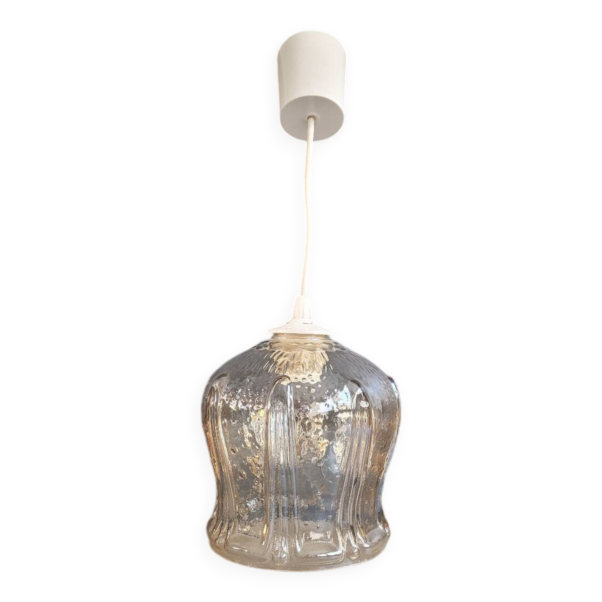 Suspension vintage en verre moulé ambré