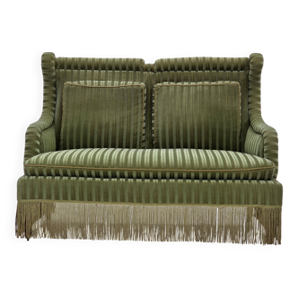 1950s, Danish 2-seater sofa, green furniture velour, beech wood.
