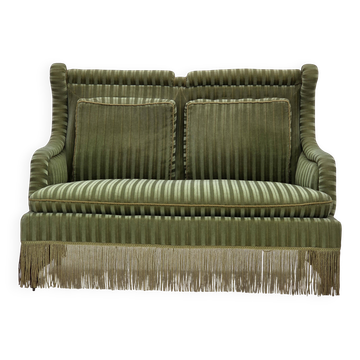 Canapé 2 places danois en velours vert et bois de hêtre, années 1950