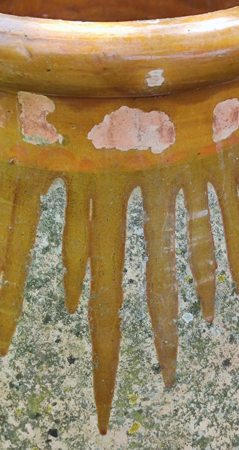 Old jar of Biot glazed pottery with drips