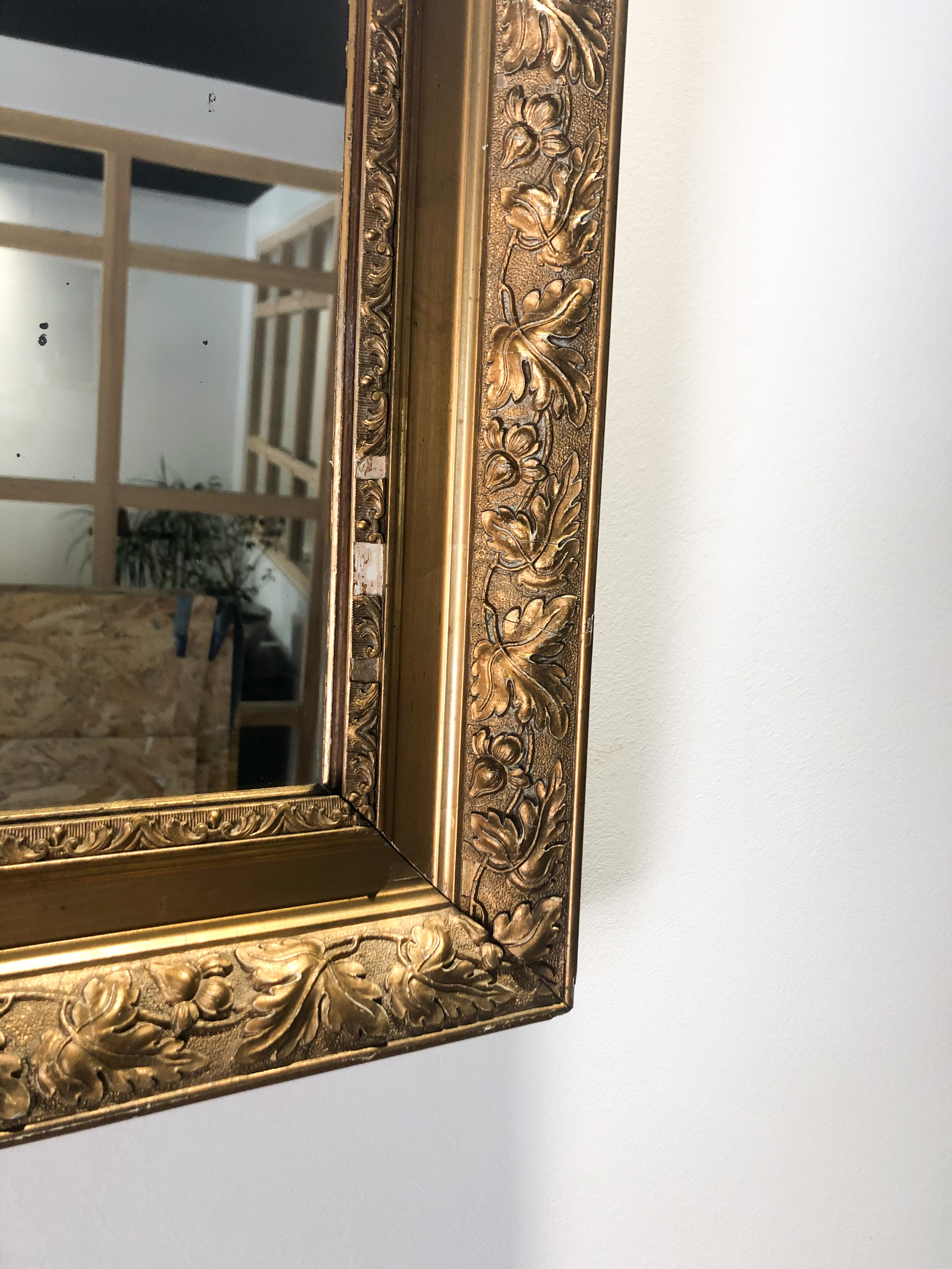 Old mirror wood and stucco 55cm X 73 cm