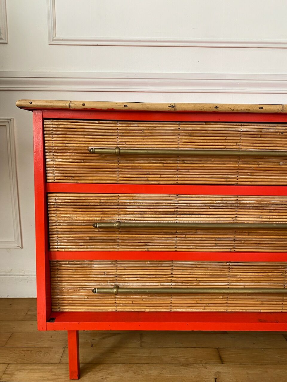 Commode en bambou et rotin vintage