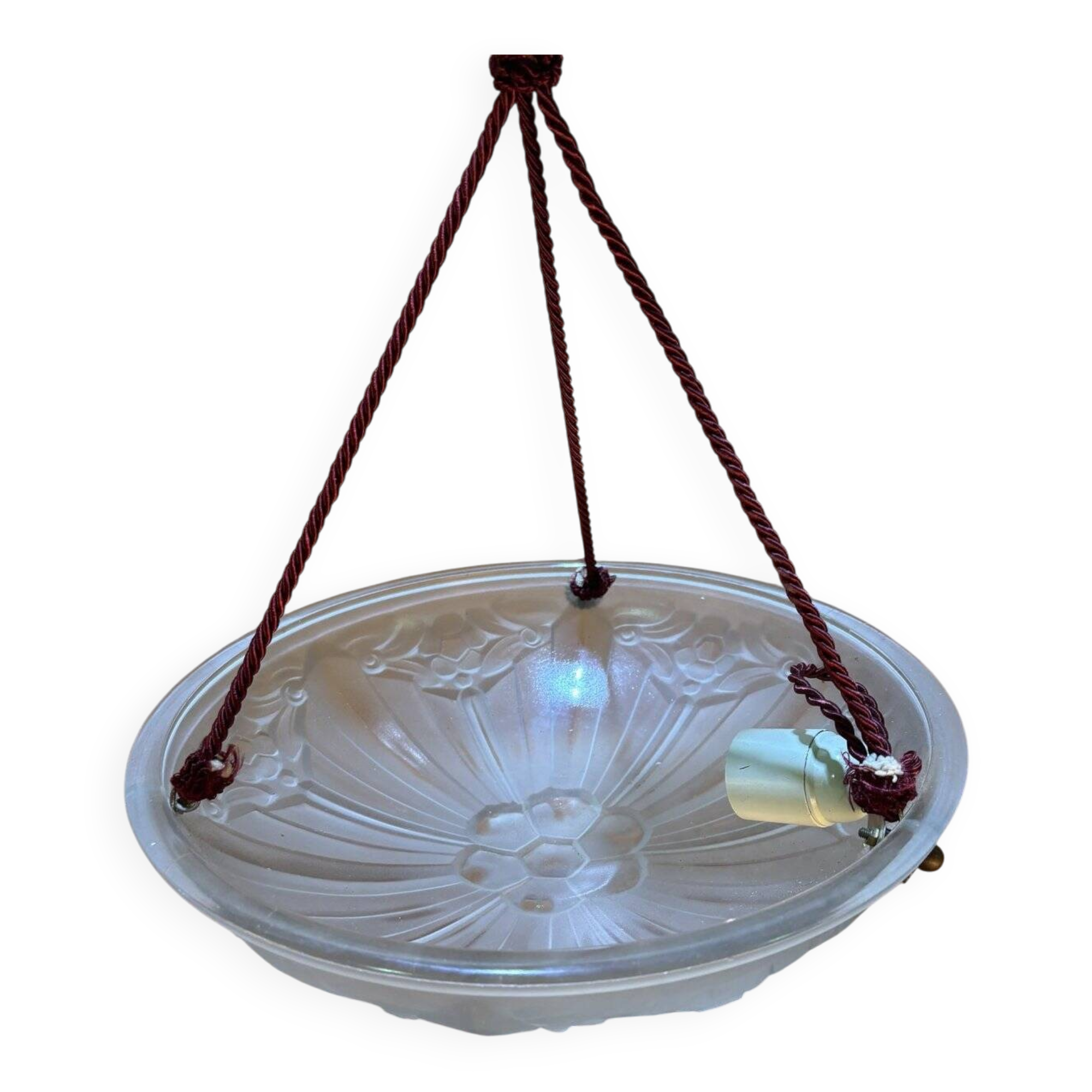 Sonover Art Deco ceiling light in pressed glass, suspended by cord – circa 19.