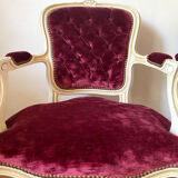 Pair of Louis XV style upholstered velvet armchairs