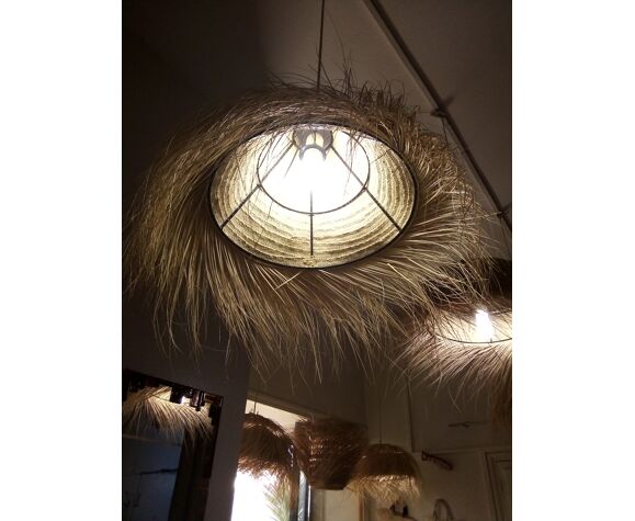 Hanging In Palm Straw Bohemian Chandelier Lamp Suspended Vegetable Fiber Wicker Selency Hanging In Palm Straw Bohemian, Hanging Chandelier Lamp