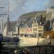 Tableau "Quay in Light", oil on panel, signed Jules d'Évry – Mid 19th century