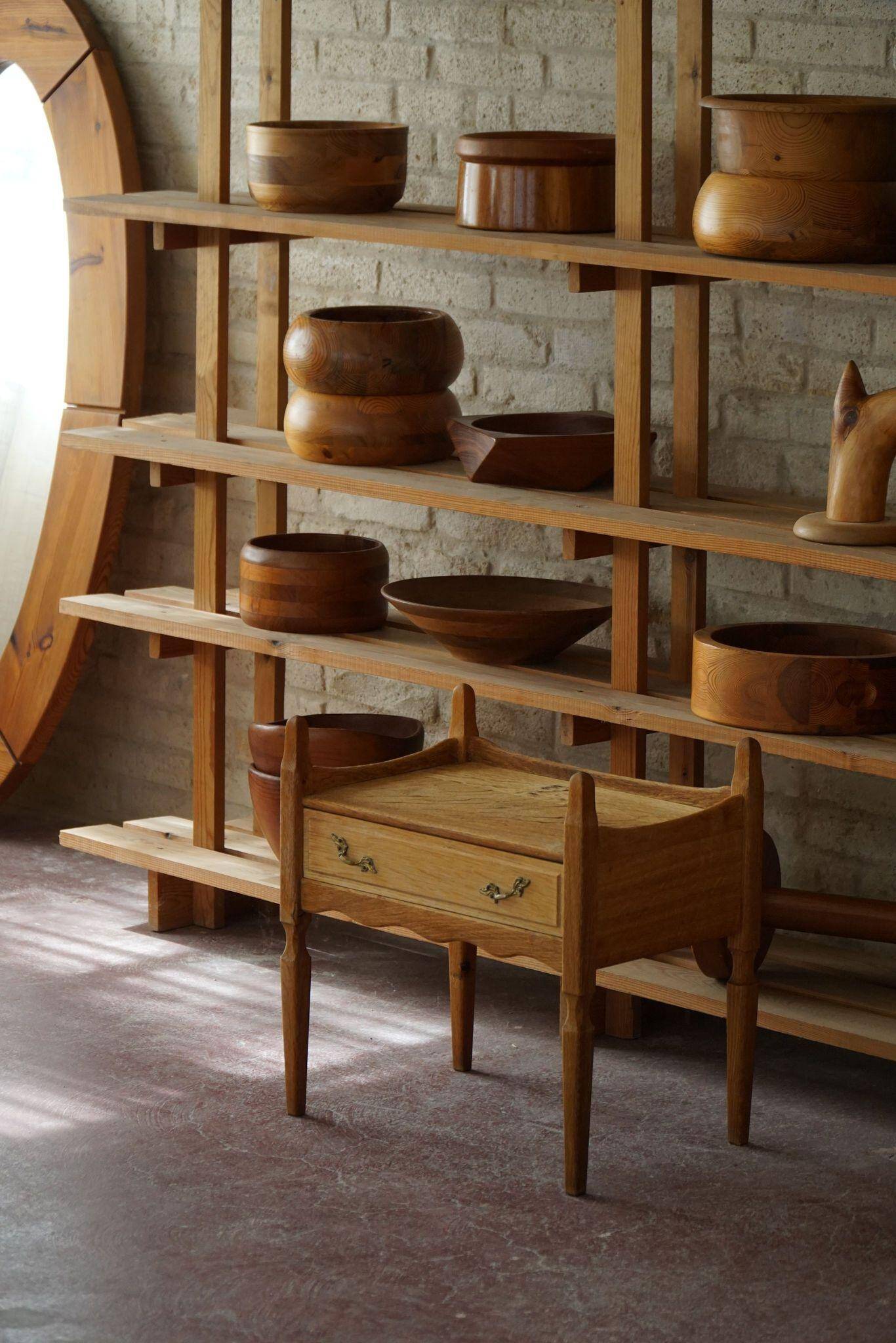 Henning Kjærnulf, oak bedside table, modern Danish, "Razorblade", 1960s
