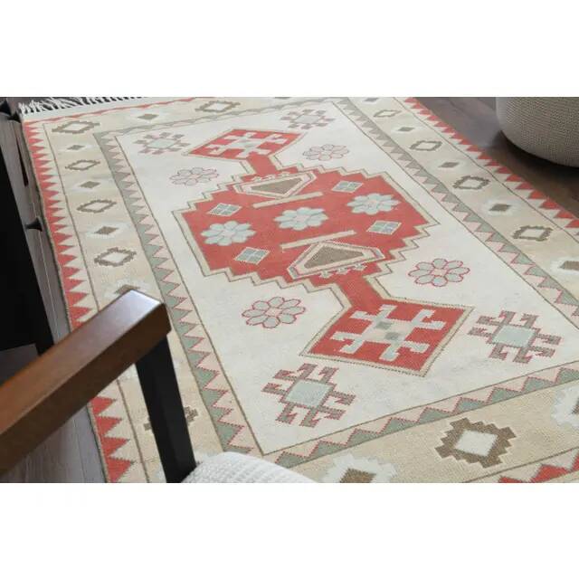 Vintage Turkish Oushak Handmade Wool Cotton Beige Area Rug 115x179