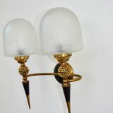 Mid-century brass wall lamp, 1950s, glass and brass, 2xE14
