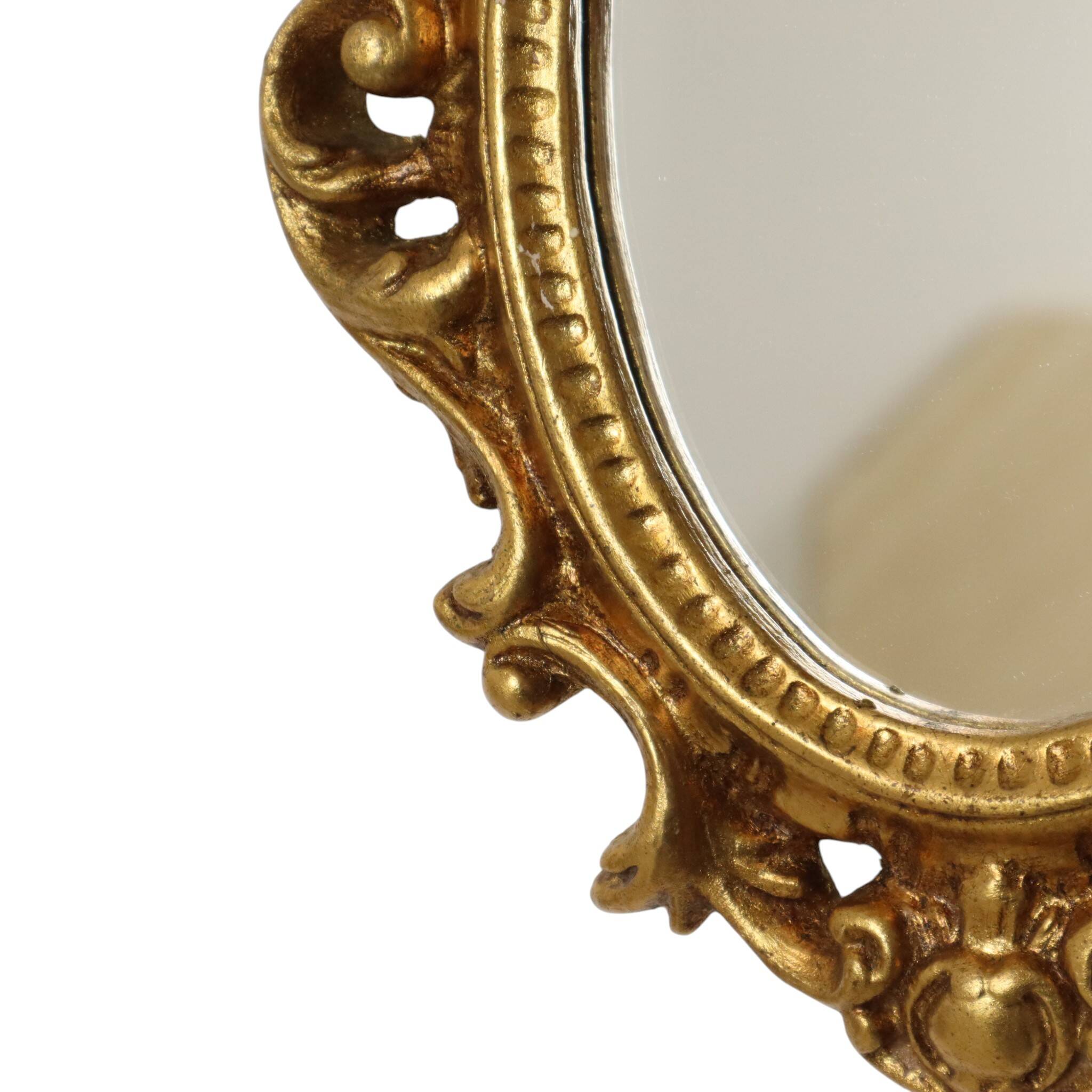 Small French Crested Mirror, Gold Leaf Gilt, Baroque Style, 35 cm