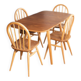 Retro Blonde Ercol Model 383 Dining Table & Four Model 370 Windsor Kitchen Dining Chairs