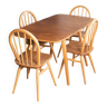 Table de salle à manger rétro blonde Ercol modèle 383 et quatre chaises de cuisine Windsor modèle 370