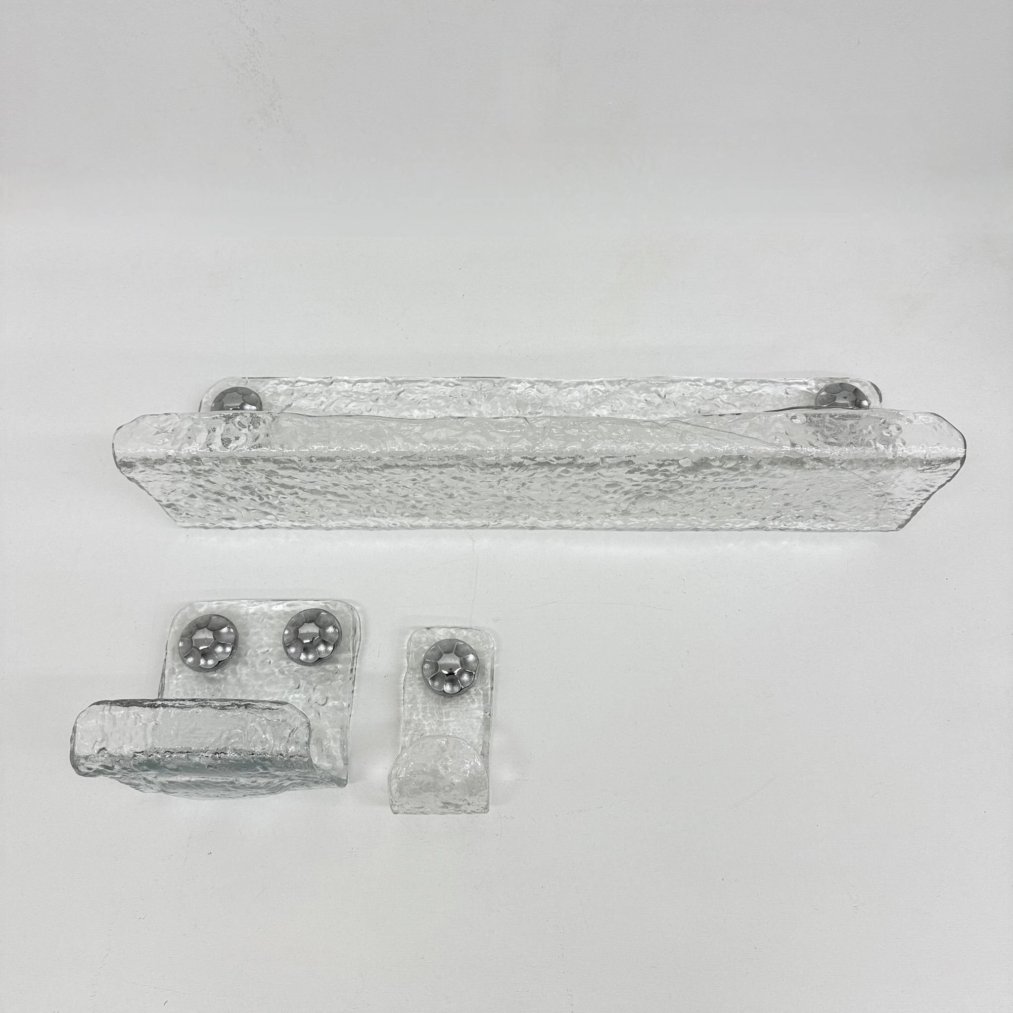 Set of Grohe ice glass bathroom set towel hanger, soap tray and plateau