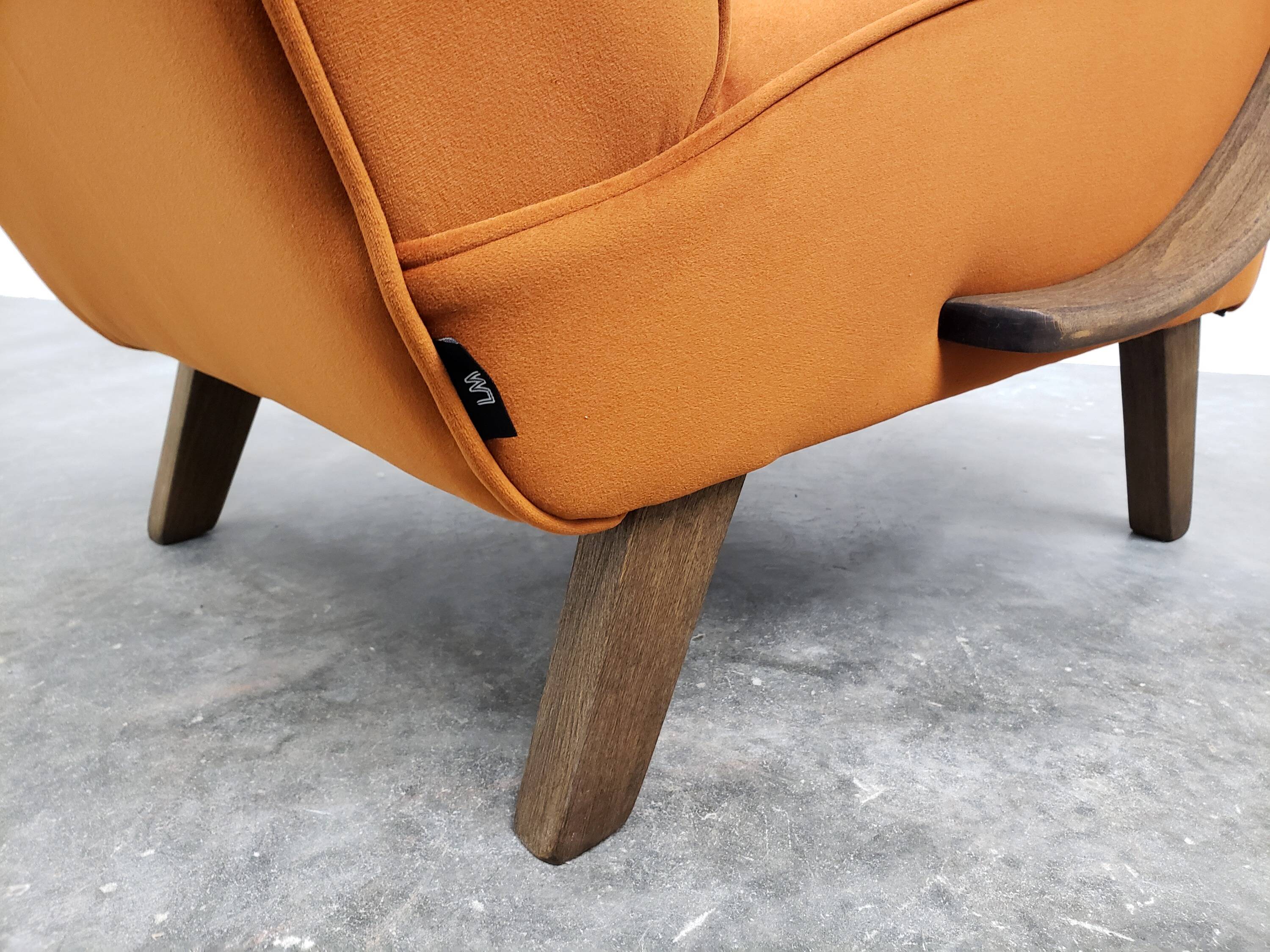 1930 Jindrich Halabala Bentwood Armchair in Rusty Orange Velvet