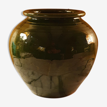 Handmade ceramic vase green bottle