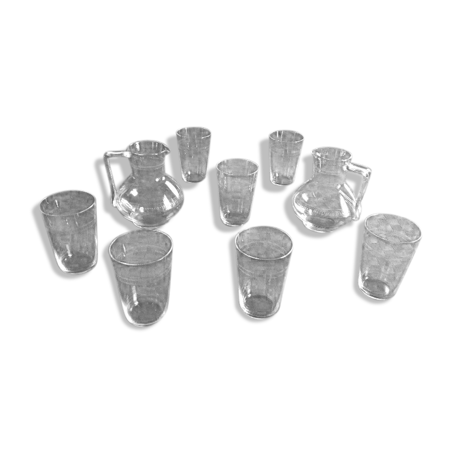 Lot of 7 glasses and 2 carafes