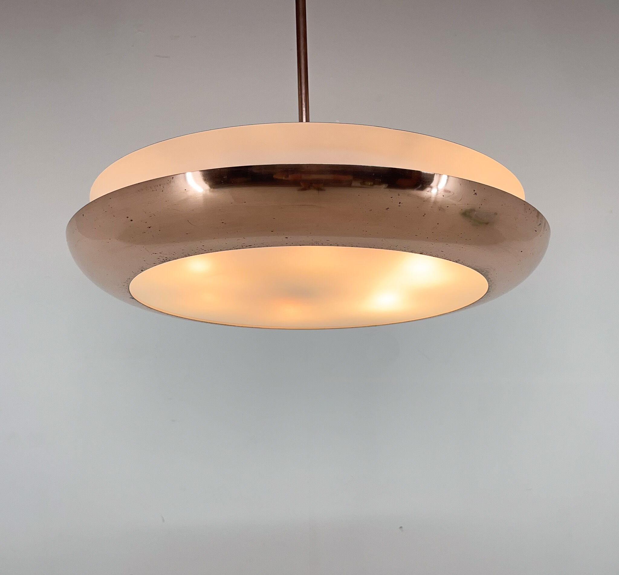 Bauhaus / Functionalist Copper Chandelier Ufo, 1930s, Restored