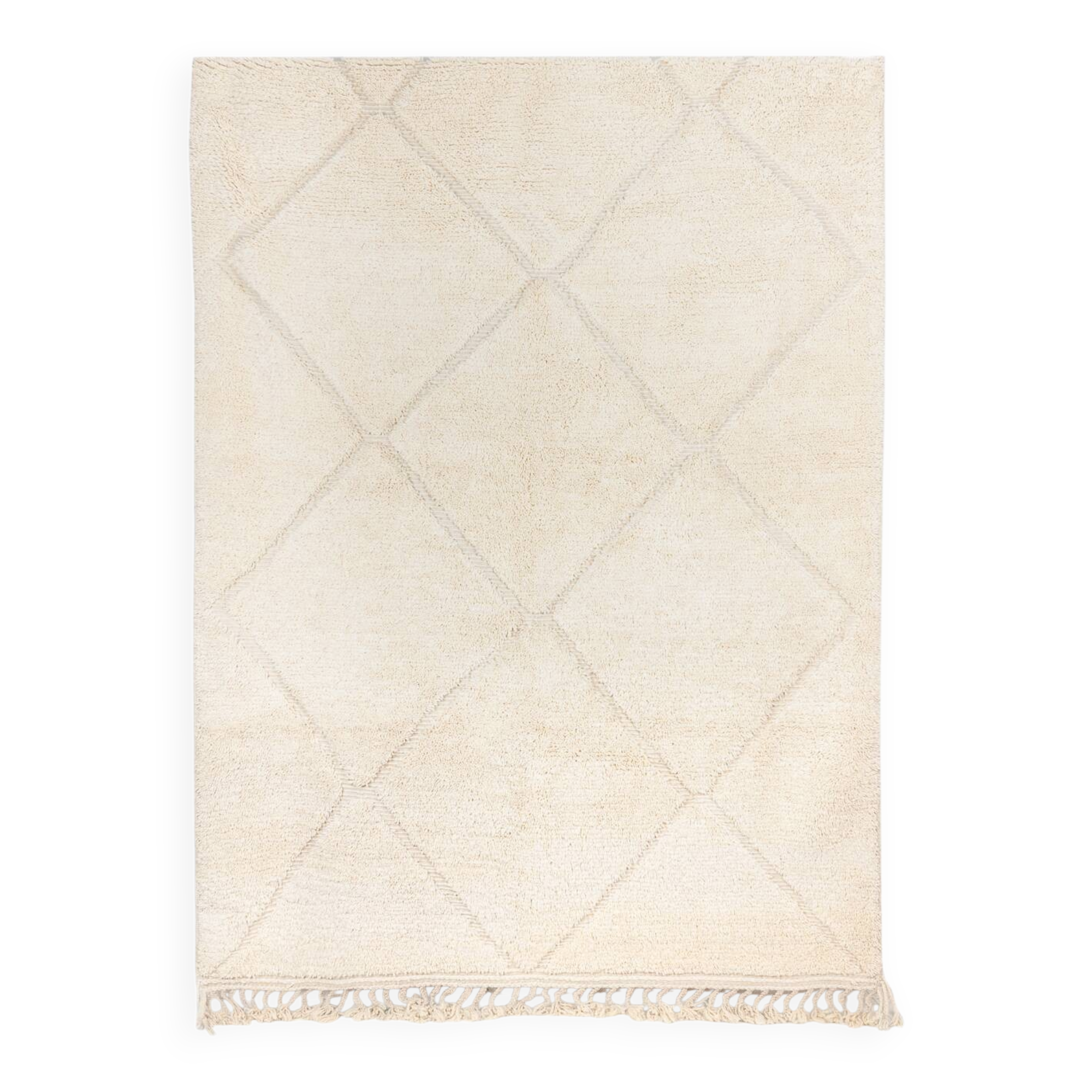 Tapis berbere beni ourain ecru avec losanges en relief 300 x 210 cm