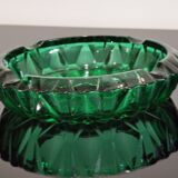 Ashtray in transparent cut glass green color made in france