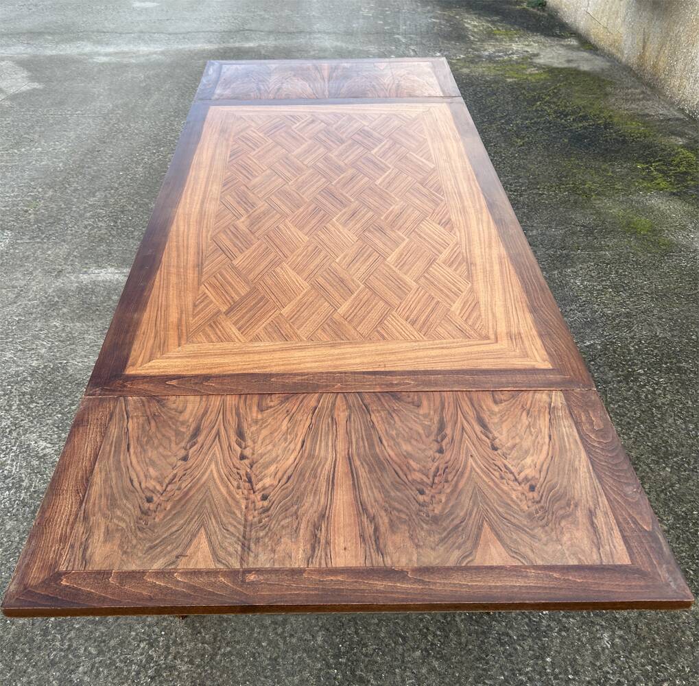 Large extendable table, marquetry, oak, vintage, 1950s