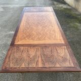 Grande table extensible, marqueterie, chêne, vintage, années 50