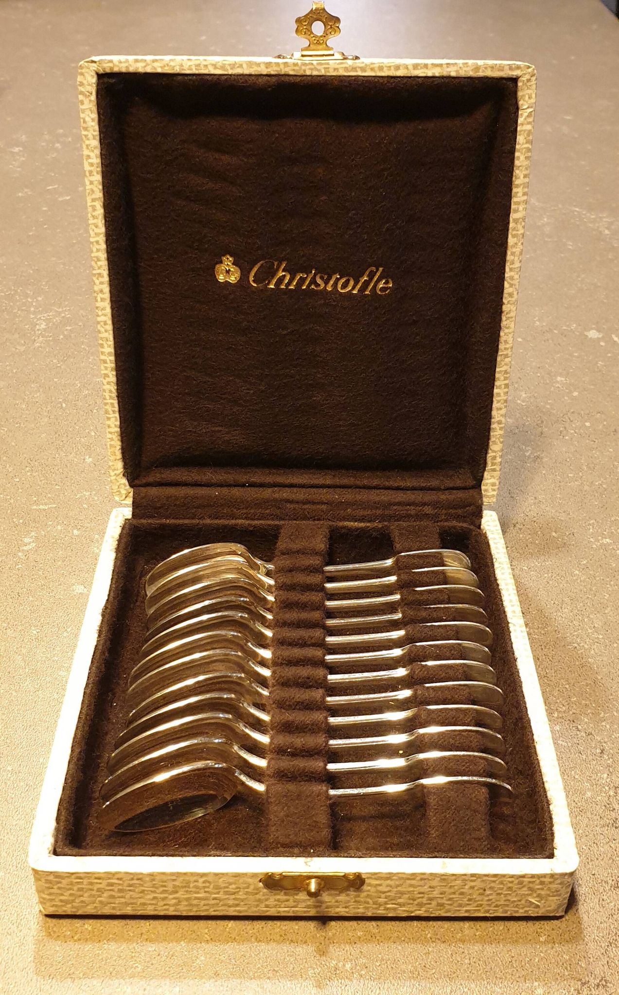 Box of 12 coffee spoons by the brand CHRISTOFLE, model CLUNY.