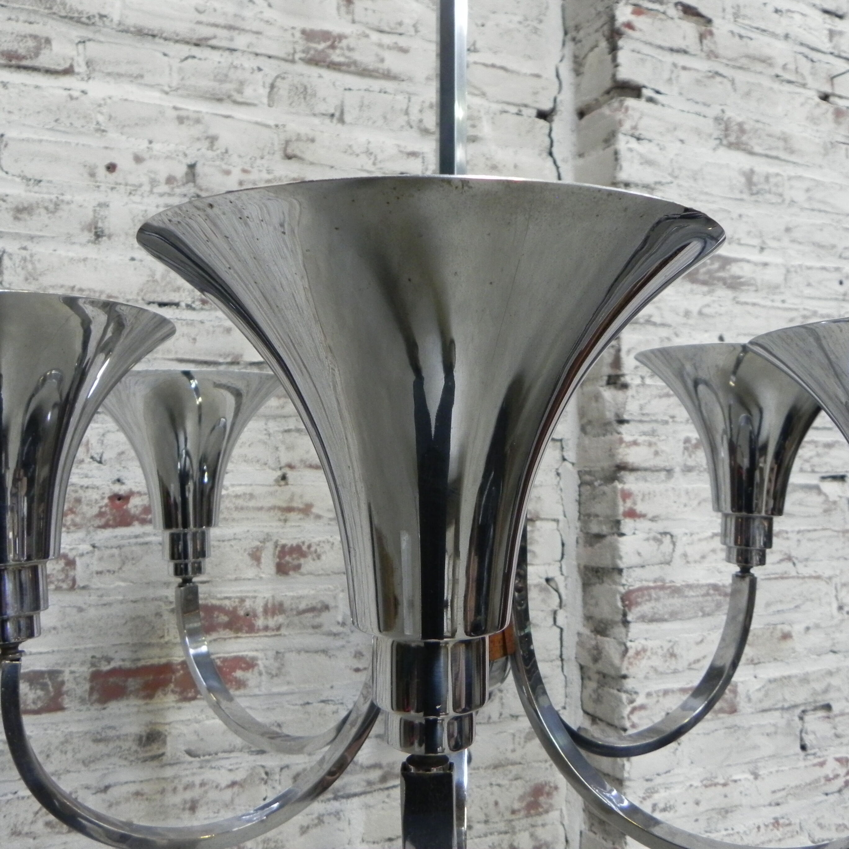 Art Deco hanging lamp with 6 chromed vials