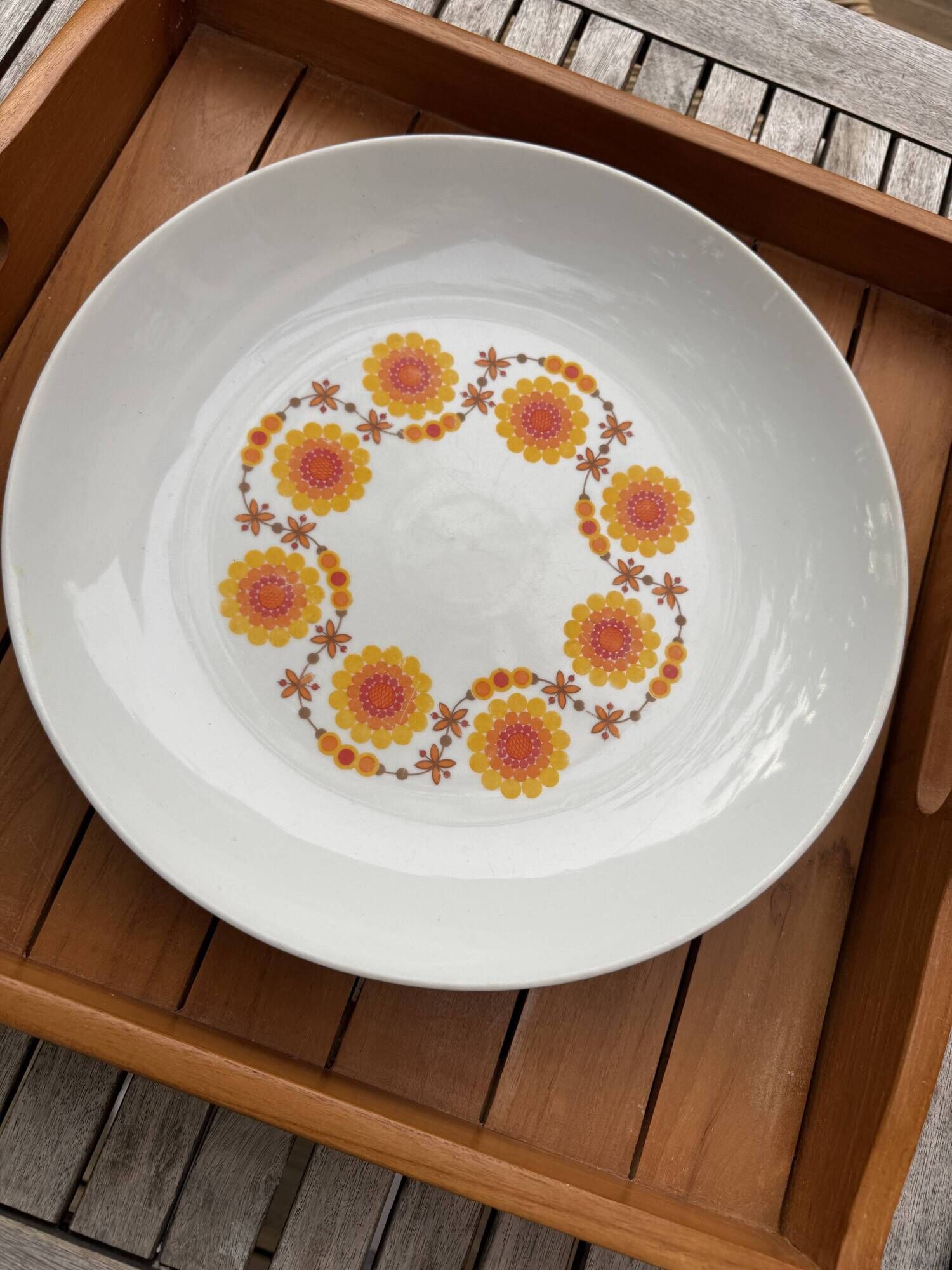Large plate Schumann Arzberg Bavaria – Vintage orange flowers from the 70s