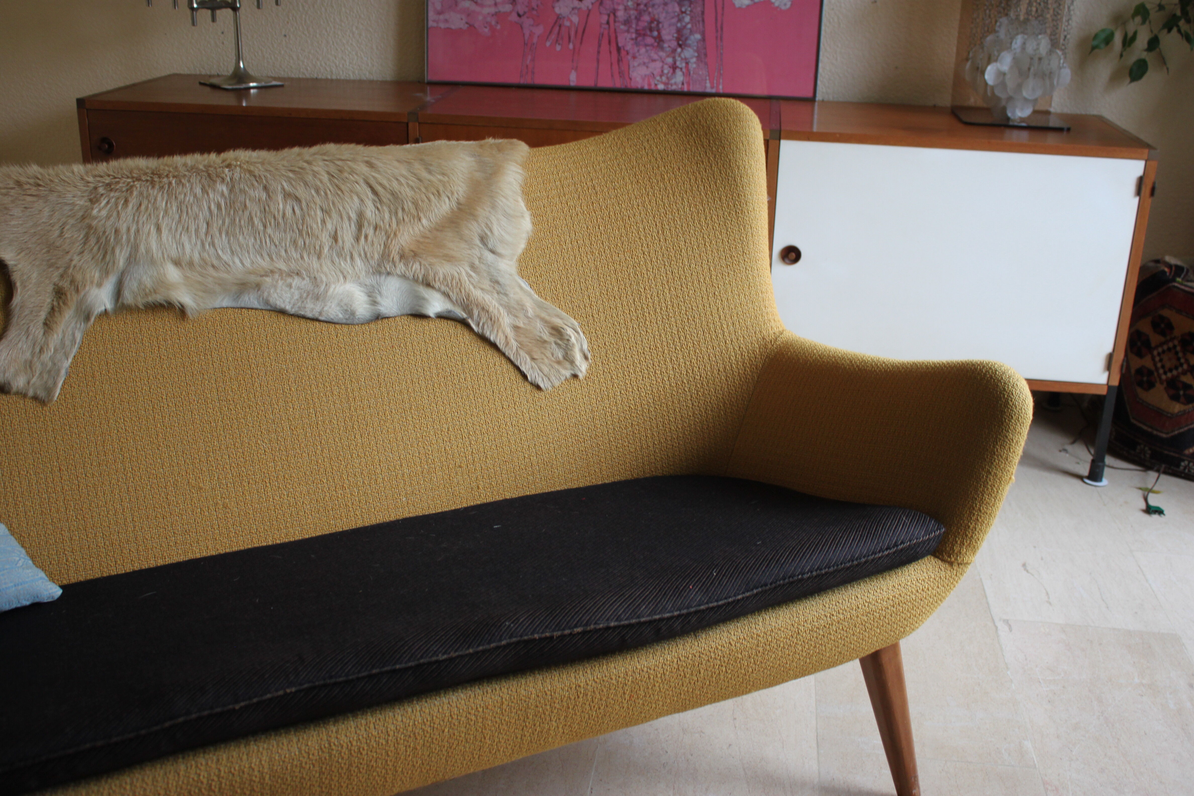 Danish sofa egg years free forms, vintage yellow