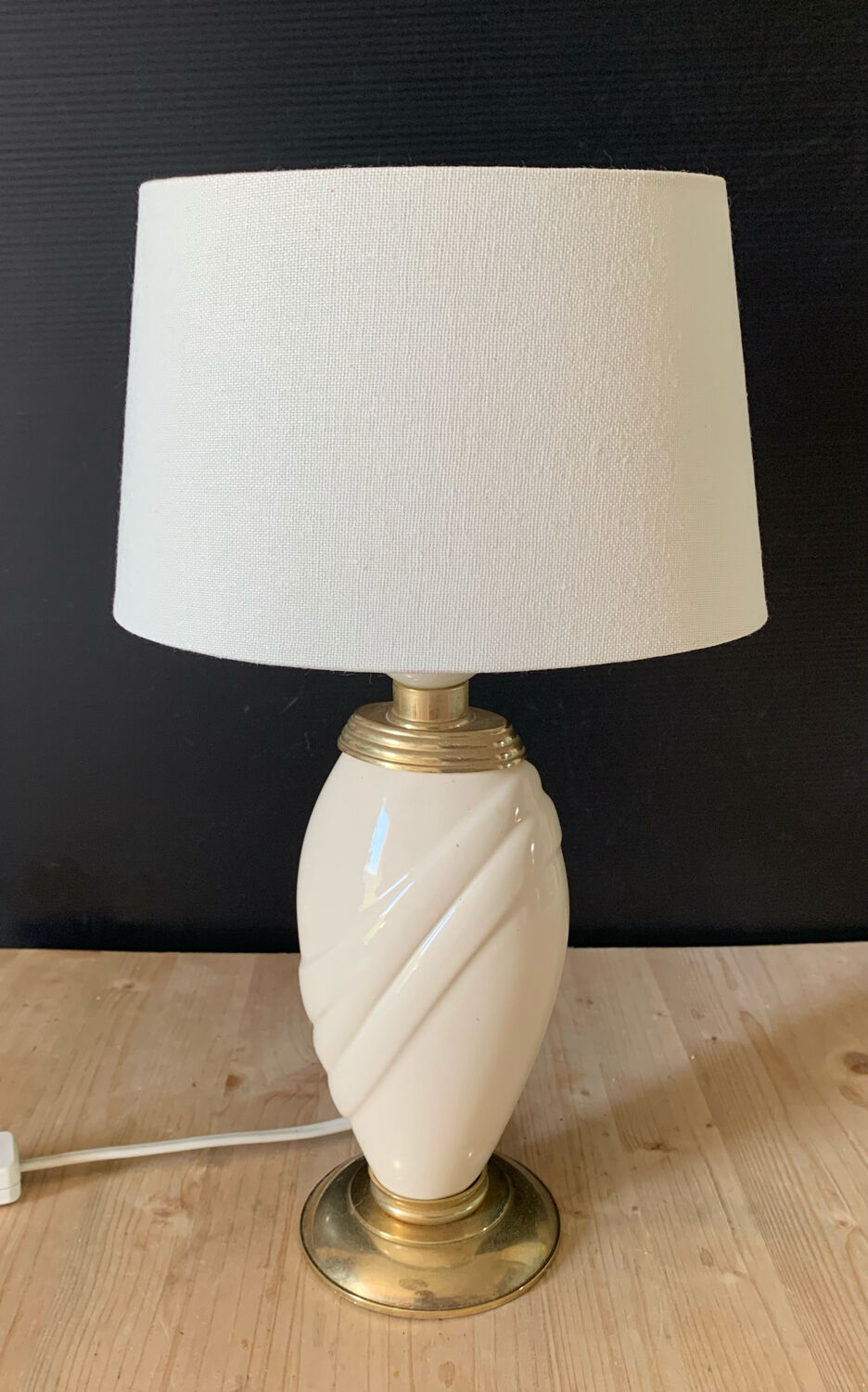 Beige and gilded ceramic lamp Robert de Schuytener