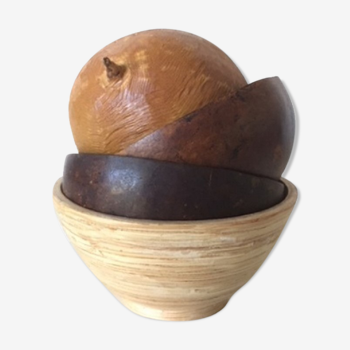 4 natural wooden bowls